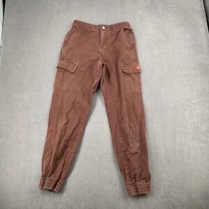 Dickies Womens Cargo Jogger Pants Brown Twill Elastic Cuff S